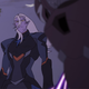 Lotor dramatically poses (as he is wont to do) over the skwered corpse of his father, Emperor Zarkon.